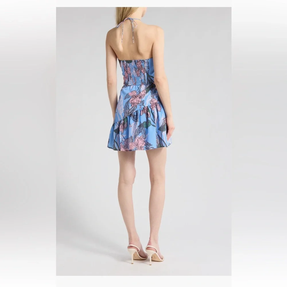 NWT Hutch Anthropologie Peri Inked Iris Halter Style Floral Mini Dress Size XL - Picture 2 of 4